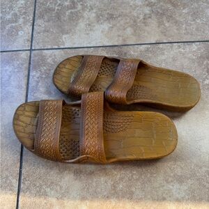 Imperial Brown Woven Slide Sandals